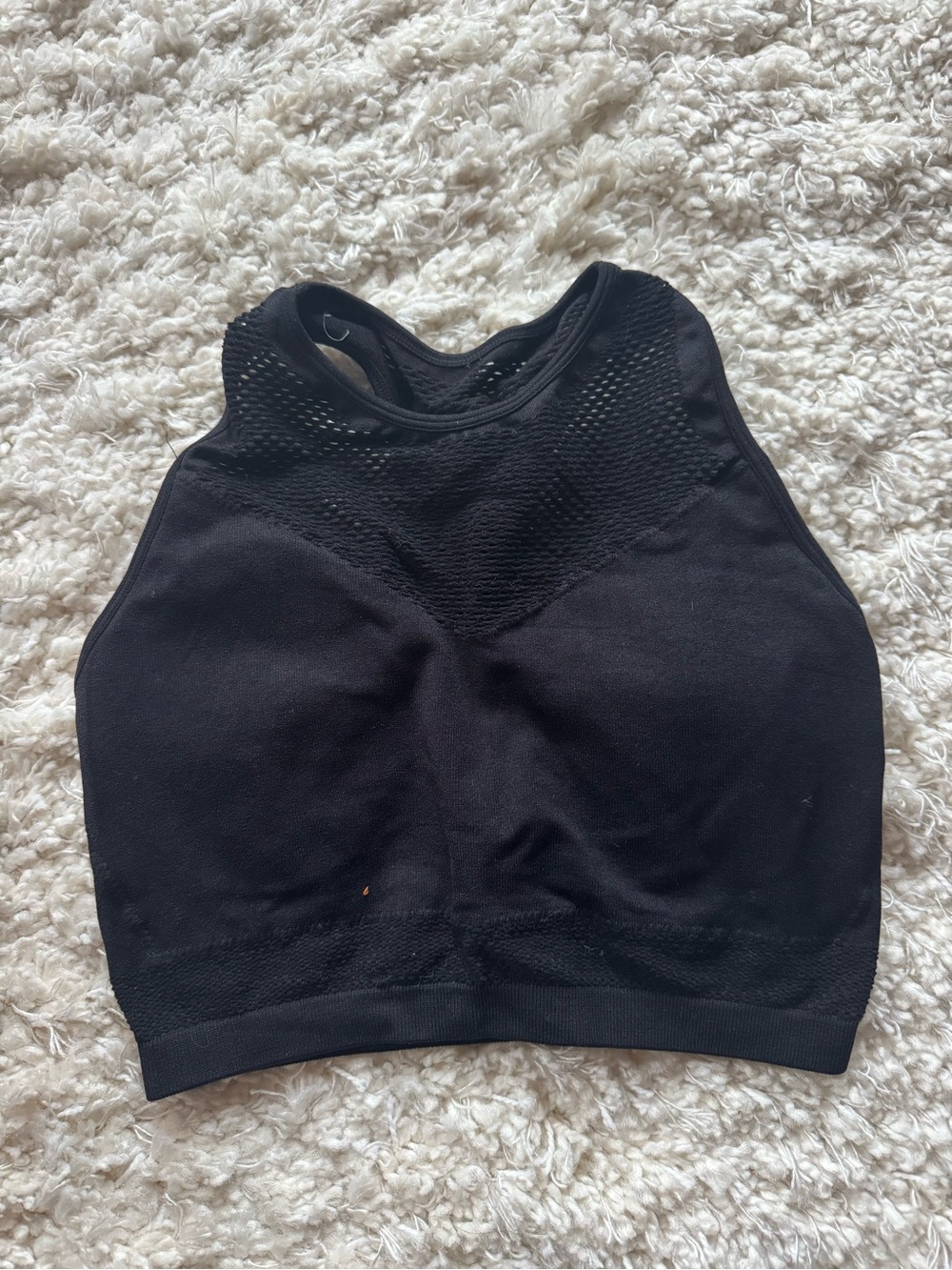 Fabletics Black High-Neck Seamless Mesh Crop Top • M